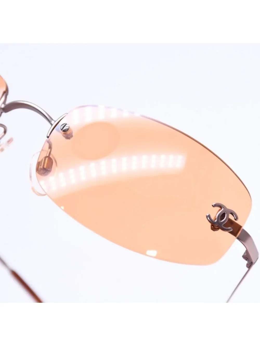 Chanel Rimless Sunglasses Side CC Logo Metal Orange 19 Eyewear